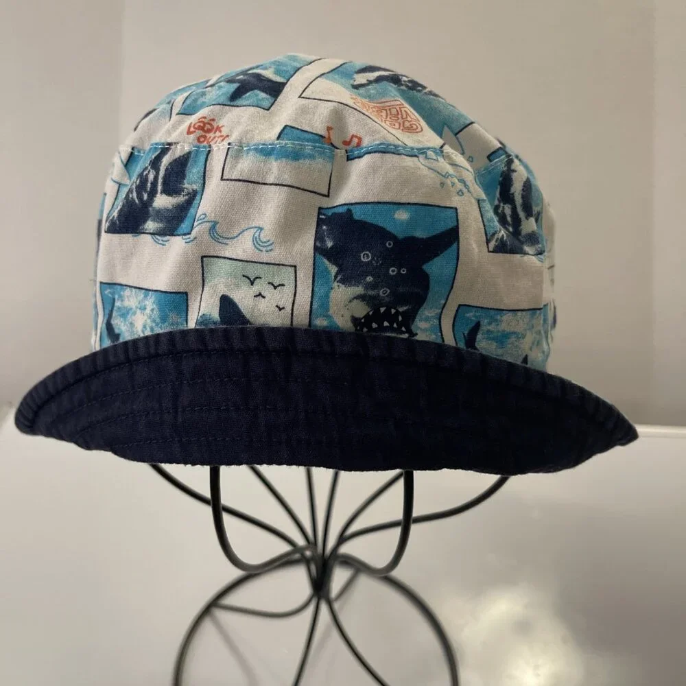 Boys Reversible Shark All Over Print Bucket Hat In Blue White Good Vibes Lookout